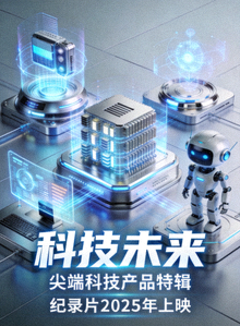 《科技未来》纪录片海报：展示尖端科技产品