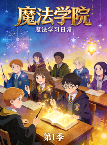 《魔法学院》动漫海报：学生在魔法学校学习