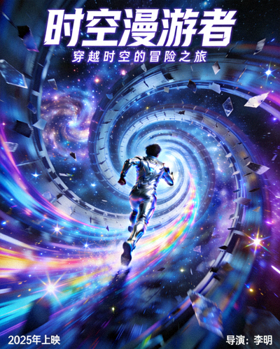 《时空漫游者》详细海报：主角在时空隧道中穿梭